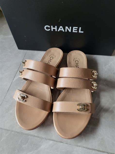 chanel turnlock sandals|tan leather chanel sandals.